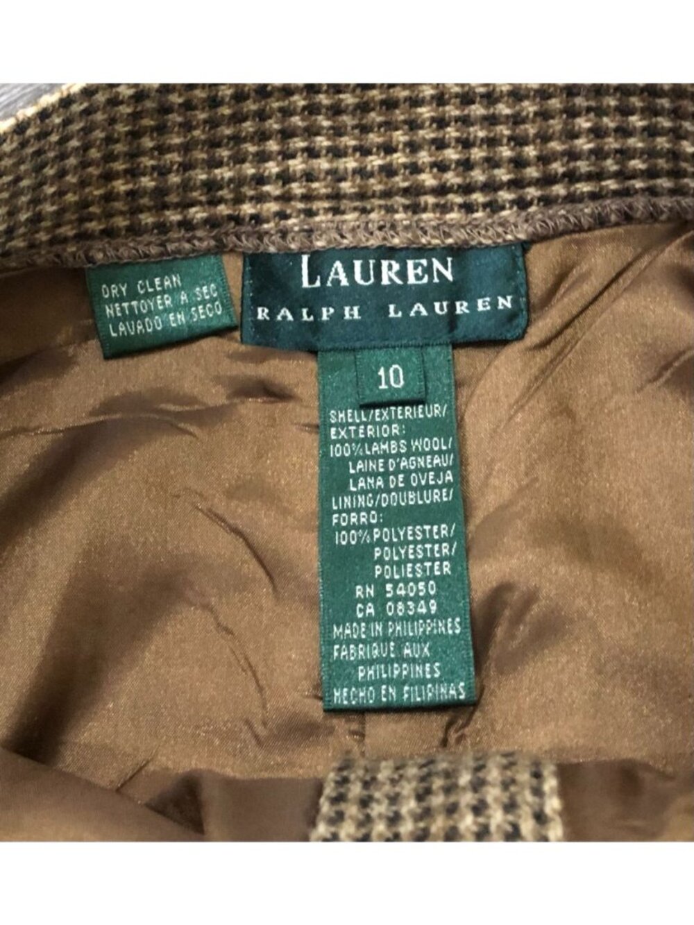 Vintage Lauren Ralph Lauren Size 10 Brown Hounds Tooth Wool Pencil Skirt New w T - Picture 3 of 8